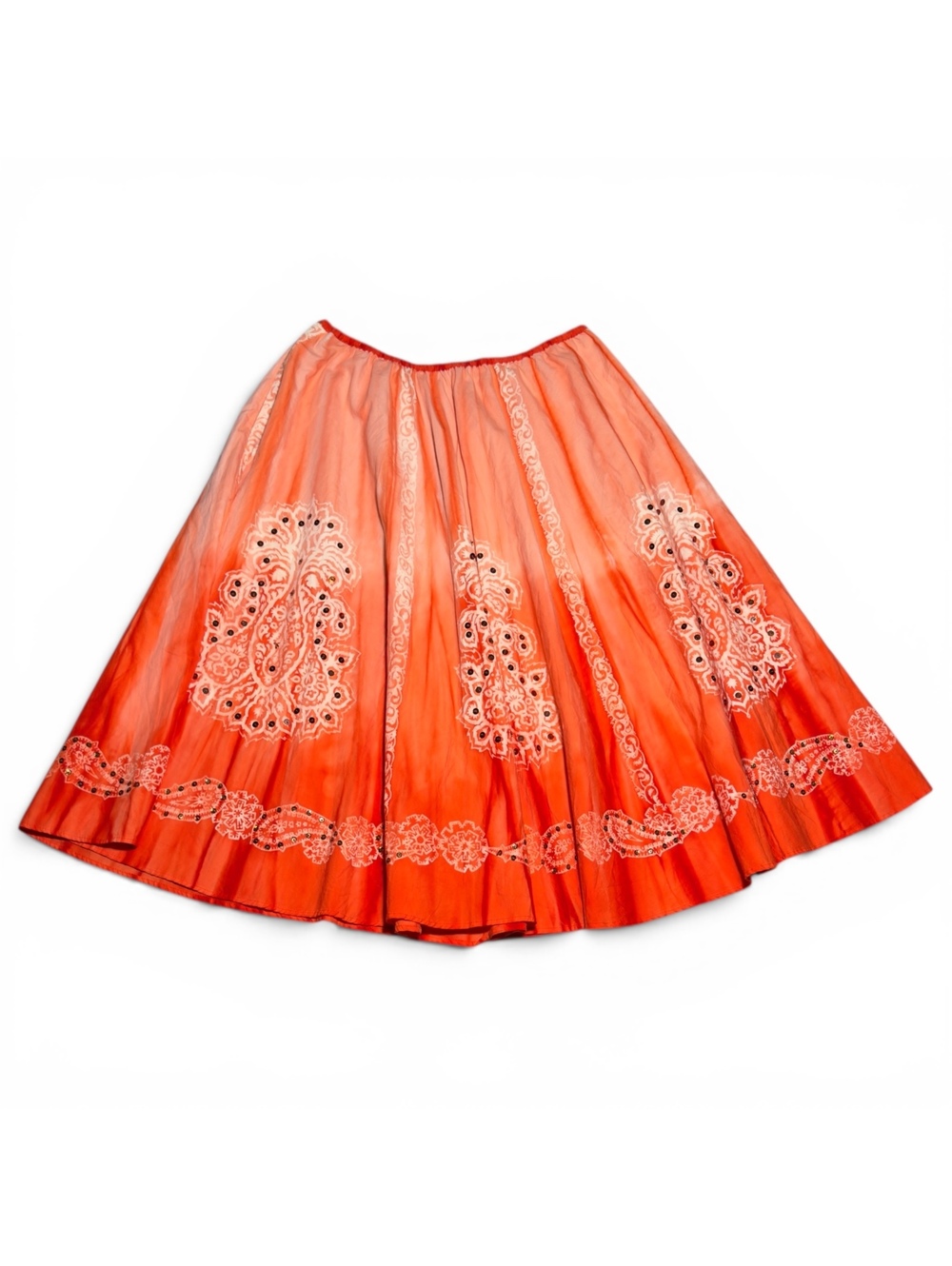 Vintage LA Blend Handmade 100% Cotton Orange Ombre Paisley Midi Skirt SizeL - Picture 2 of 5